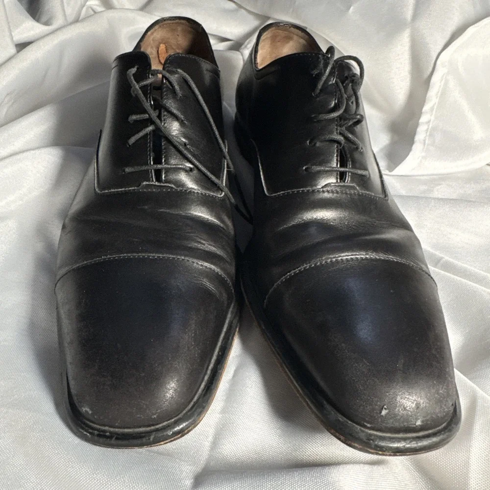 Salvatore Ferragamo Studio Black Cap Toe Oxford Dress Shoes Men US 8 1/2 E Italy